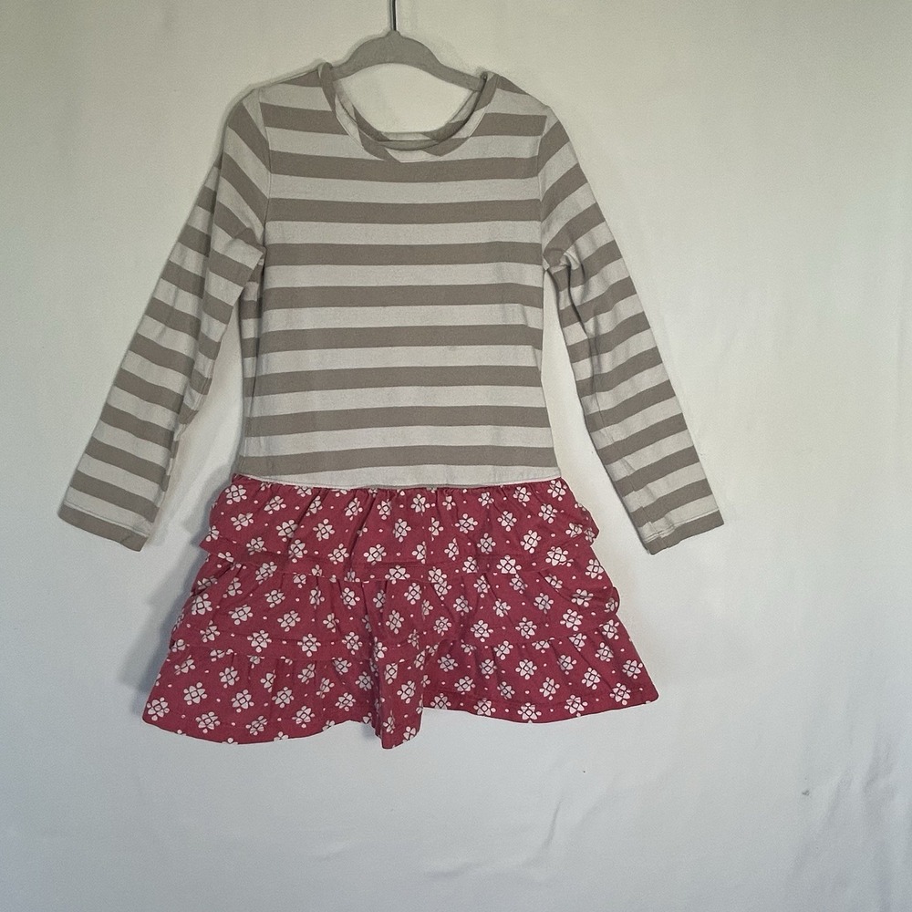 Hannah Anderson Girls Dress Striped Tiered Ruffle Skirt Long Sleeves Size 6 READ